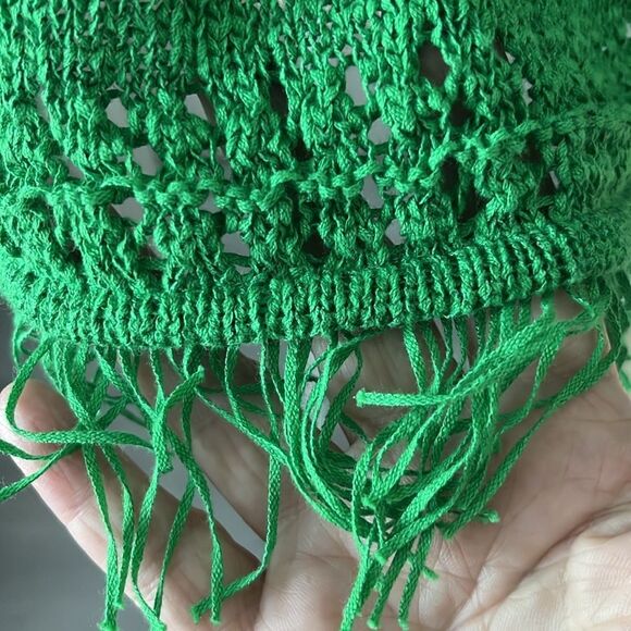 Pappagallo Bright Green Sweater Cotton Blend Fringed 3/4 Sleeves VTG - Picture 5 of 9